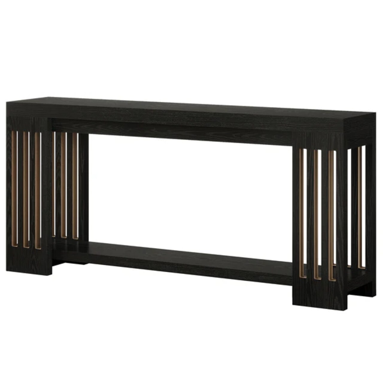 70.9" Narrow Farmhouse Sofa Table 2-Tier Console Table with Stripe Legs